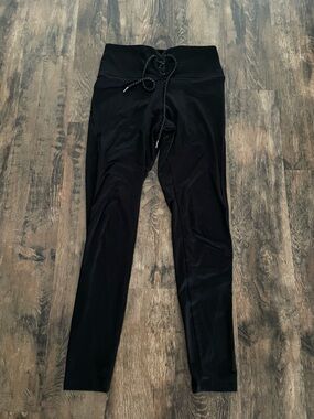 High-Waist Black Active Leggings with Drawstring
